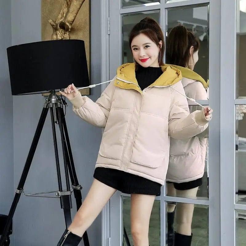 Short Down Coat Loose Korean Style-Beige-5