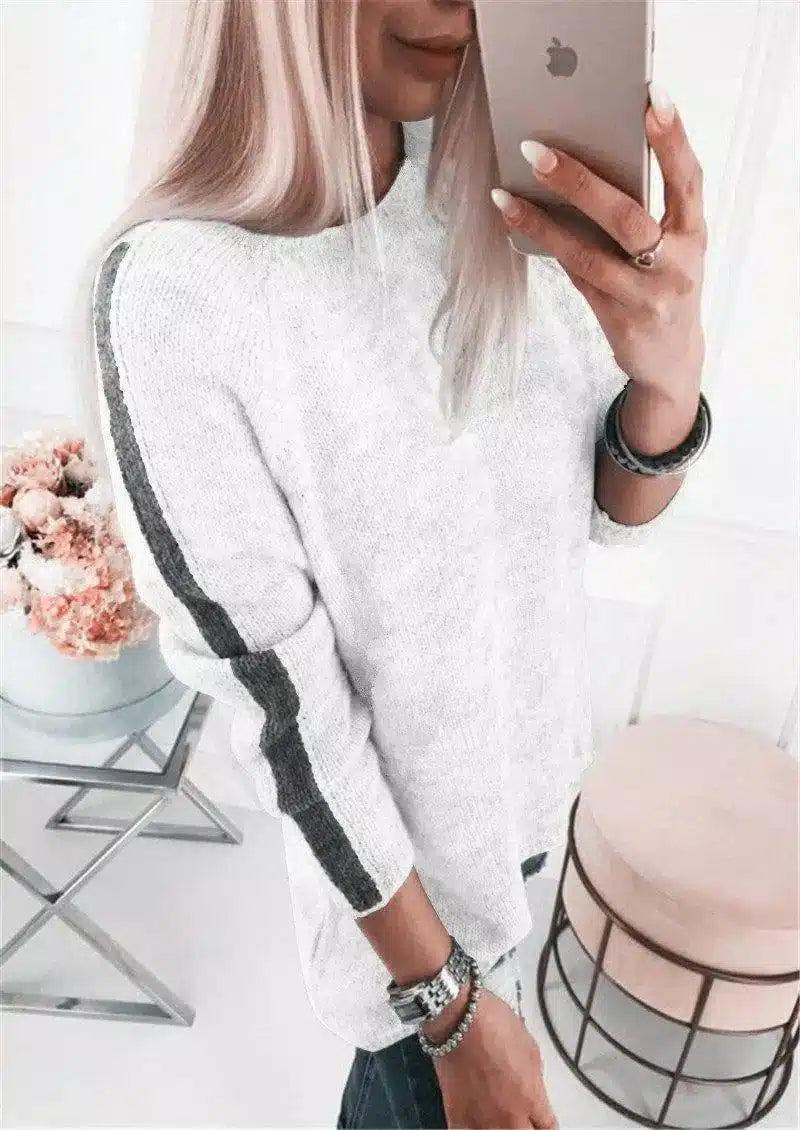 Cozy Knit Women's Pullover Sweater-White-2