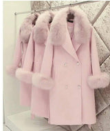 Slim-fit Large Fur Collar Lengthened Thick Woolen Coat-2