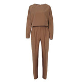 Slim High Waist Pants-Brown-4