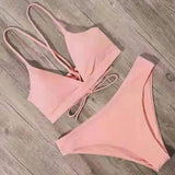 Solid Color Bikini Sexy Strappy Swimsuit-Pink-15