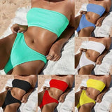 Solid Color Snake Cloth Tube Top High Waist Bikini Sexy-1