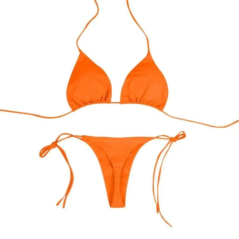 Solid color split bikini-Orange-4