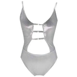 Solid one piece bikini-Silver-3