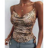 Spaghetti Strap Tops V-neck Camisole Shirts Women Summer-Leopard print-8