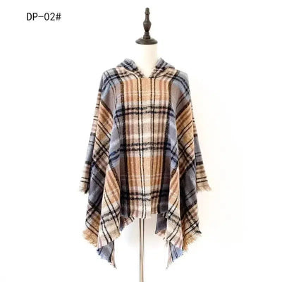 Spring Autumn And Winter Plaid Ribbon Cap Cape And Shawl-DP 02 Turmeric-3