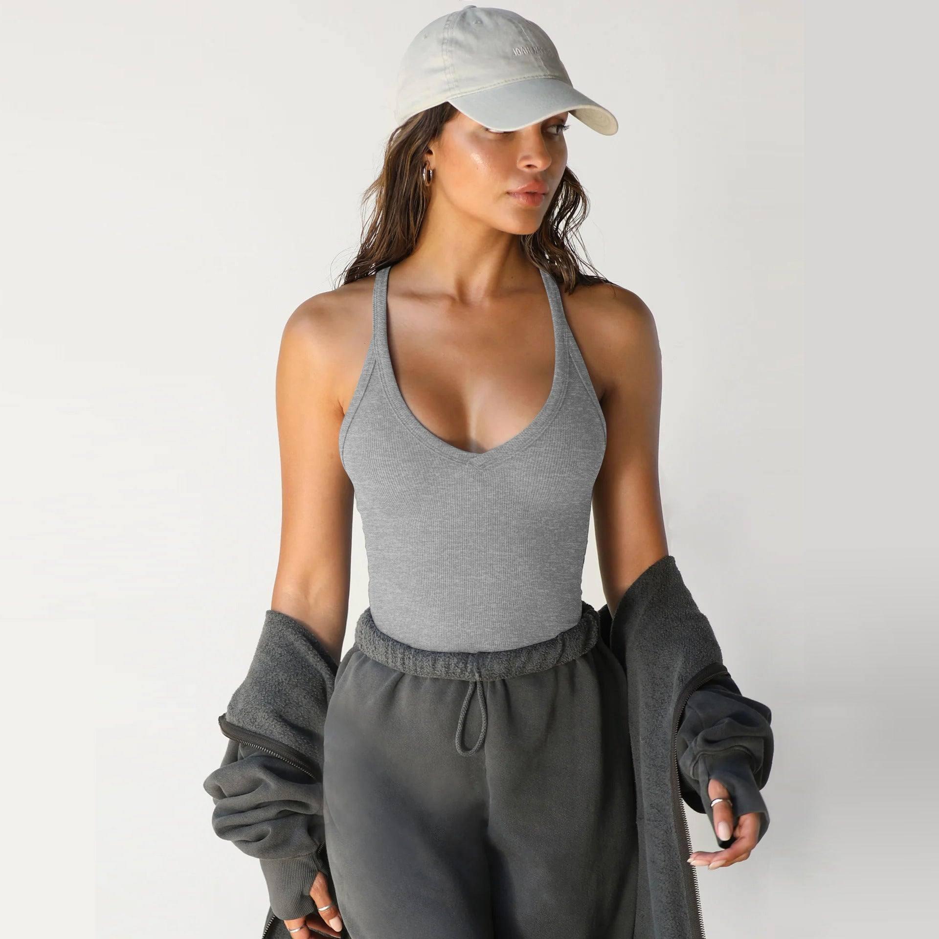 Spring Knitted Vest Sexy Slim Top Womens Clothing-Grey-4