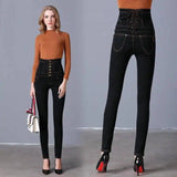 LOVEMI - spring new black high waist large size pants Pants small