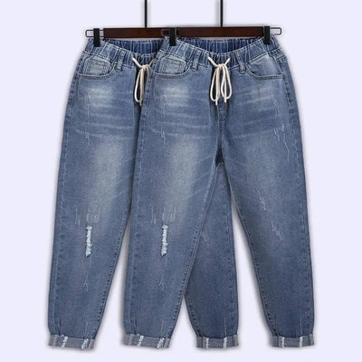 Ripped Jeans For Women High Waist Plus Size Drawstring Loose Denim Harem Pants Femme 5xl 6xl 7XL 130kg-1