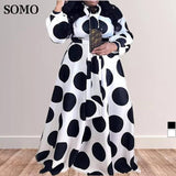 Plus Size Clothing Women Boho Long Maxi Dress 5XL Casual Dots Dresses Bow Elegant Ladies Big Shirt Dress Wholesale Dropshipping-1