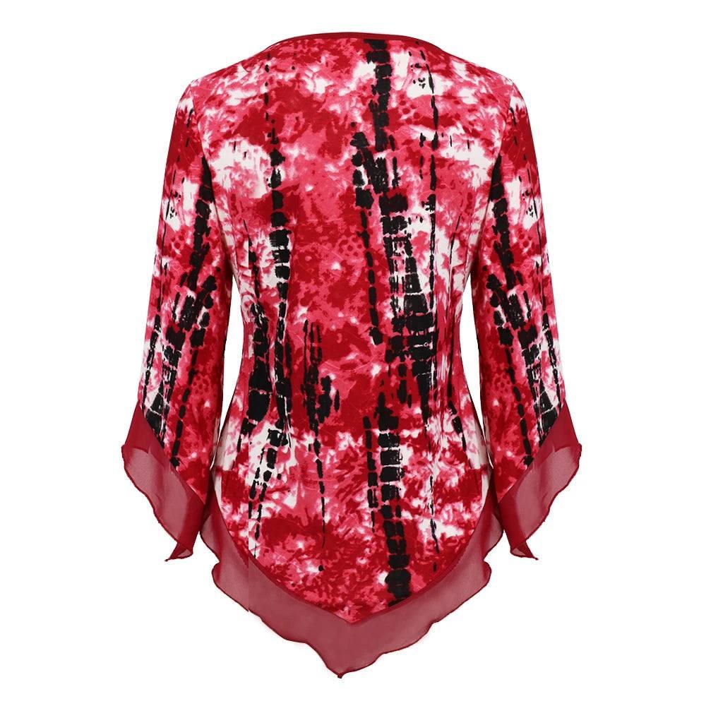 Stylish Red Print Asymmetrical Hem Blouse-4