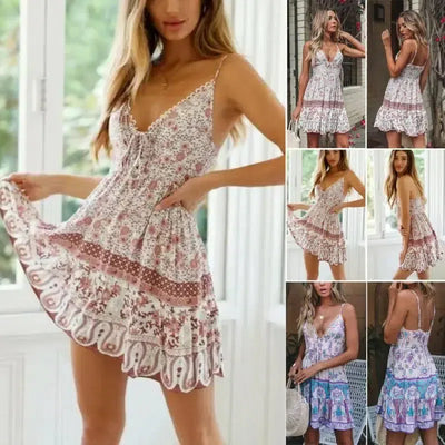 Summer Boho Chiffion Mini Dress Fashion Women Deep-1