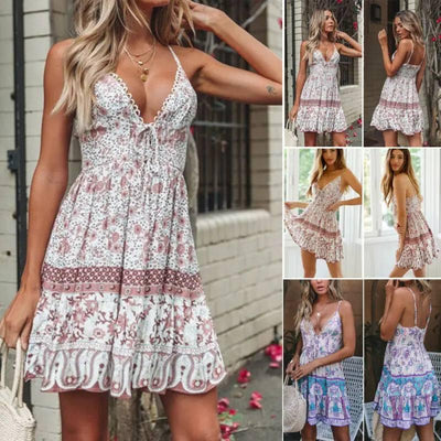 Summer Boho Chiffion Mini Dress Fashion Women Deep-2