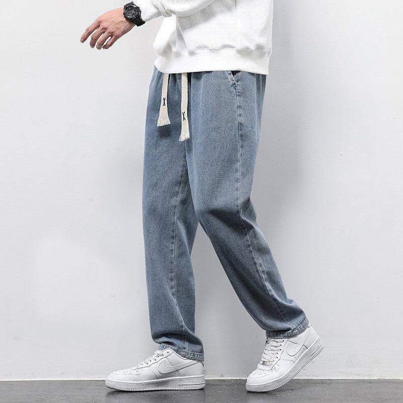 Summer Loose Wide Leg Jeans Pants Men Fashion Drawstring Resistance To 030 Gray / 5XL-2