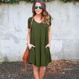 Summer T Shirt Dress V Neck Elegant Office Dress Women-Army green-1