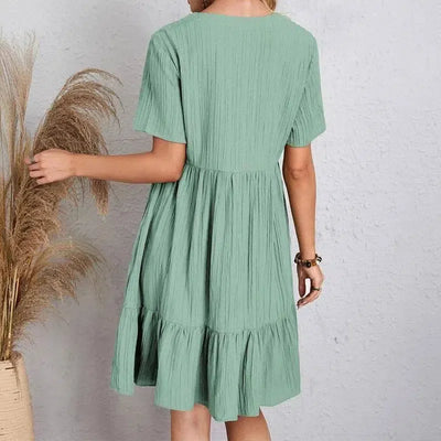 Summer Womens Short Sleeve Mini Dress Ladies Pleated Ruffle-2