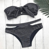 Swimsuit black sequined knit swimsuit bikini-Black-2