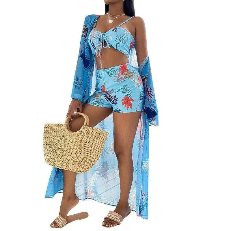 Swimsuit European And American Three-piece Suit-Blue-2