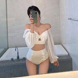 Swimsuit Women Korean Ins Fairy Fan Hot Spring-White-1