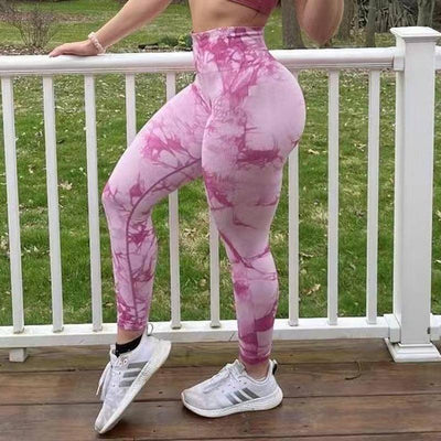 Tie Dye Leggings Women Fitness Yoga Pants Seamless Push Up-Pink-2