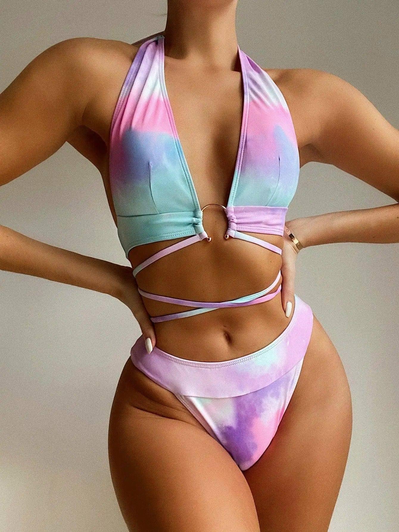 Tie-dye Outer Single Burst Swimsuit Sexy Bikini Female Split-1