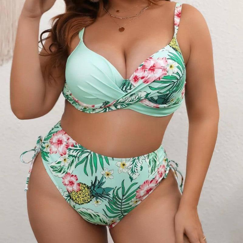 Tropical High-Waisted Bikini: Chic Swimwear for Every Body-1