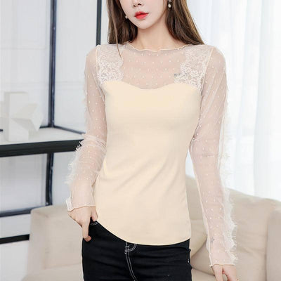 Warm Top Sheer Cutout Small Shirt-Apricot-8