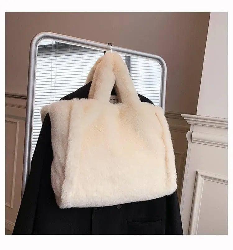 Winter Bags Chain Plush Handbag Totes Women Shoulder Bag-Off white-2