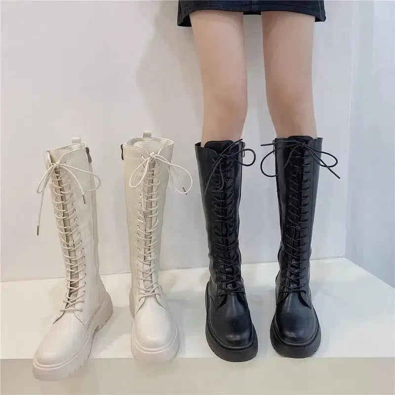 Women All Match Thick Heeled High Top Knight Boots-4