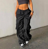 Women Baggy Low Waist Drawstring Cargo Pants Oversize Casual-1