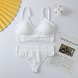 Women Bra Panties Set Push Up Sports Bra Set G-String-White-1