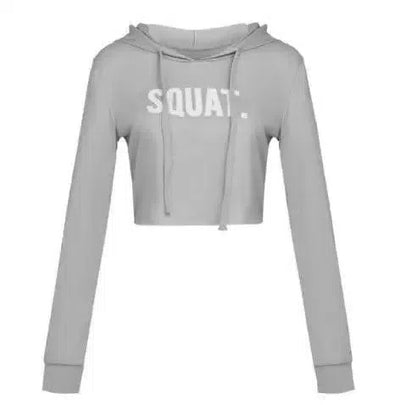 Women Fashion Active Hoodies Long Sleeve Crop Top Letter-Gray-5