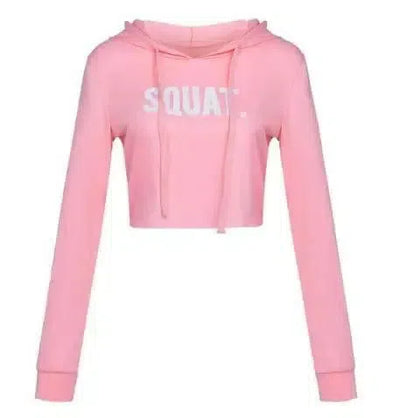 Women Fashion Active Hoodies Long Sleeve Crop Top Letter-Pink-6