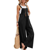 Women Long Bib Pants Overalls Casual Loose Rompers Jumpsuits-Black-12