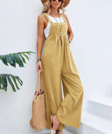 Women Long Bib Pants Overalls Casual Loose Rompers Jumpsuits With Pockets-Light yellow-3