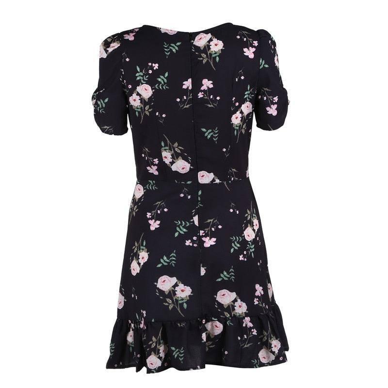 Women Mini Boho Floral Dress Summer Beach Short Sleeve V-3