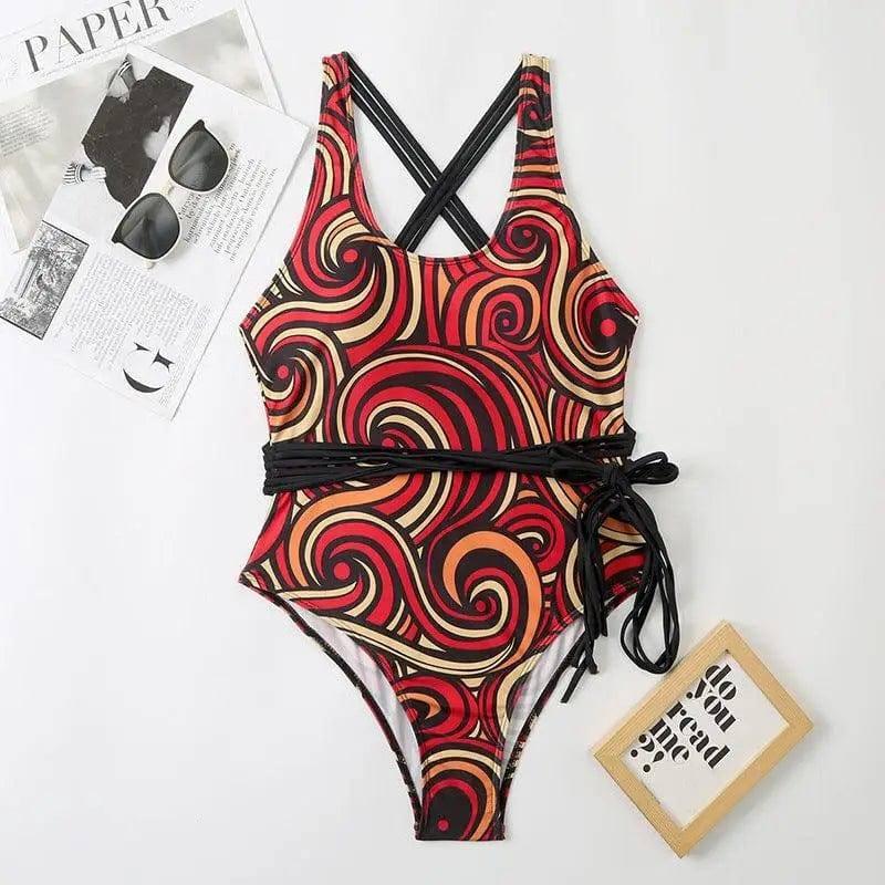 Women's Backless Long Lace-up Swimsuit Bikini-Photocolor-1