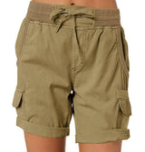 Women's Casual High Waist Cargo Shorts-Dark Khaki-9