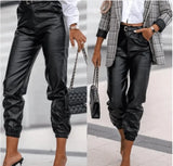 Women's Casual PU Length Leather Pants-1