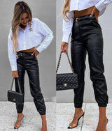 Women's Casual PU Length Leather Pants-2