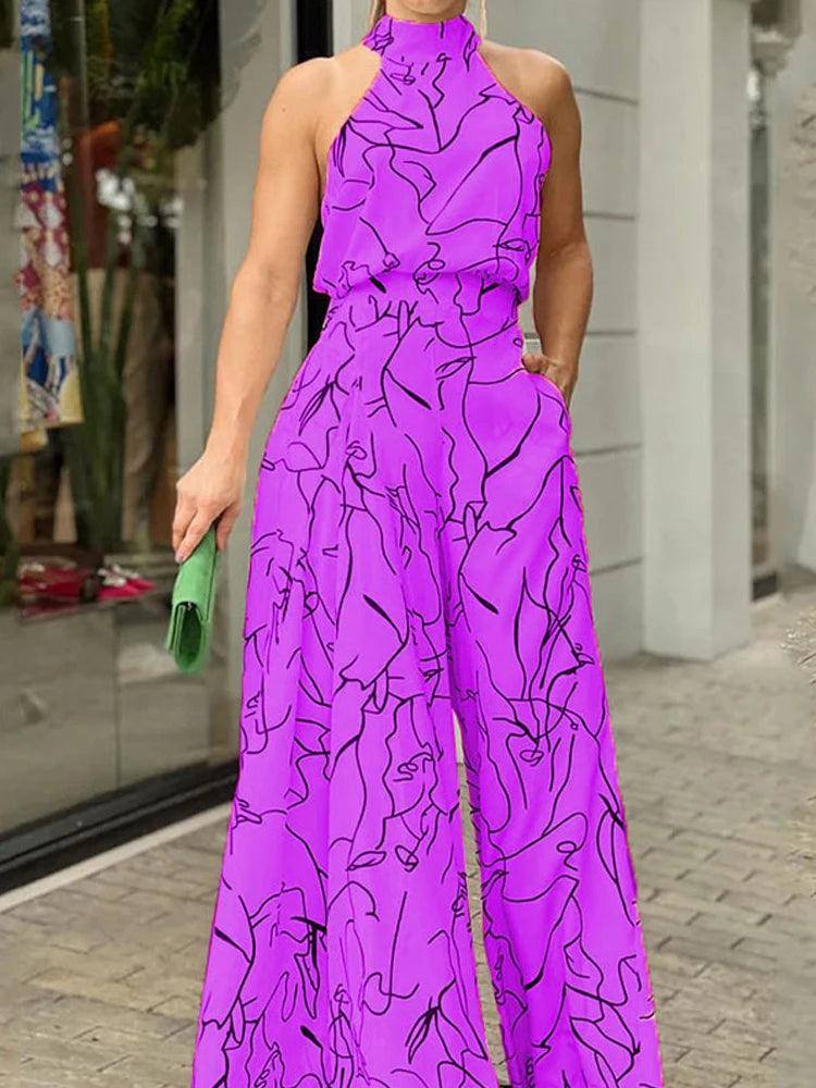 Stylish Casual Halter Jumpsuit for Women-Purple-7