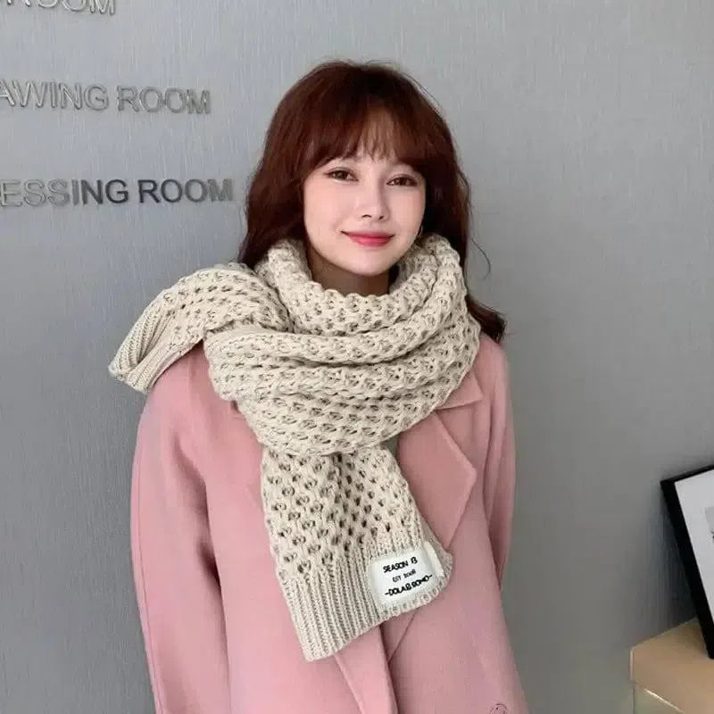 Women's Fashion Crochet Hollow Solid Color Scarf-Beige-3