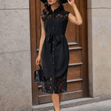 Women's Fashion Lace Stitching Dress-4