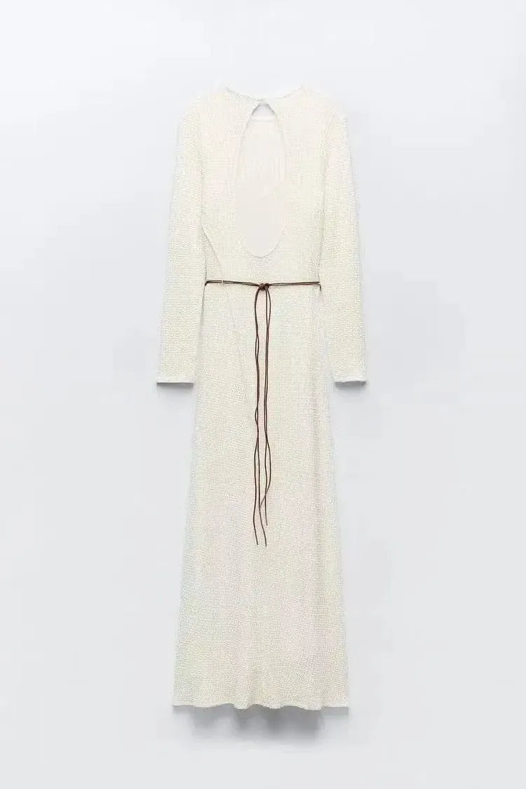 Women's Fashion Temperament Pure Color Midi Skirt Dress-4