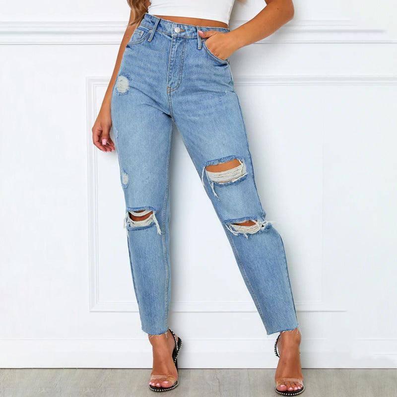 Women's Fashion Washed Blue Jeans-1