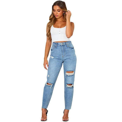 Women's Fashion Washed Blue Jeans-Blue-7