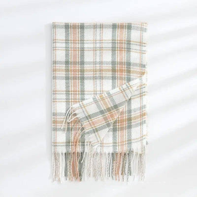 Women's Fashionable Plaid Printed Tassel Shawl Warm Scarf-B1-5