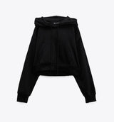 Women's Fashionable Wide Long-sleeved Hooded Sweater-Black Plus Velvet-3