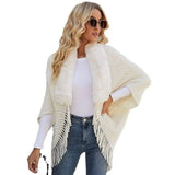 Women's Fur Collar Tassel Shawl Knitted-2