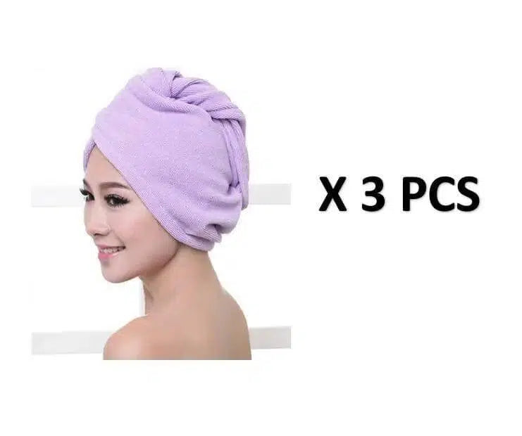 Women's Hair Dryer Cap, Absorbent Dry Hair Towel-3pcsPurple-29